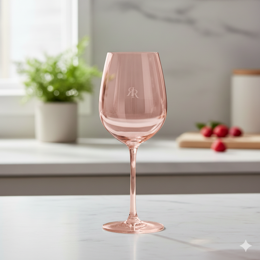 Rose-Colored Clear Stemmed Wine Glass – RR Logo
